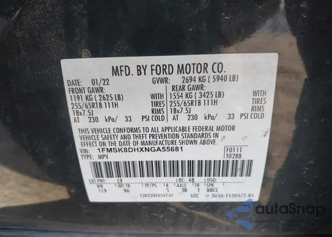 2022 Ford Explorer Xlt from USA, damaged, VIN 1FMSK8DHXNGA55681